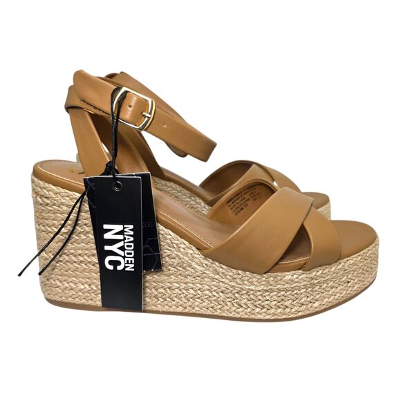 Madden NYC Wedge Sandals Strappy Womens Size 6-11 Beige Adjustable Buckle Strap - Picture 3 of 11